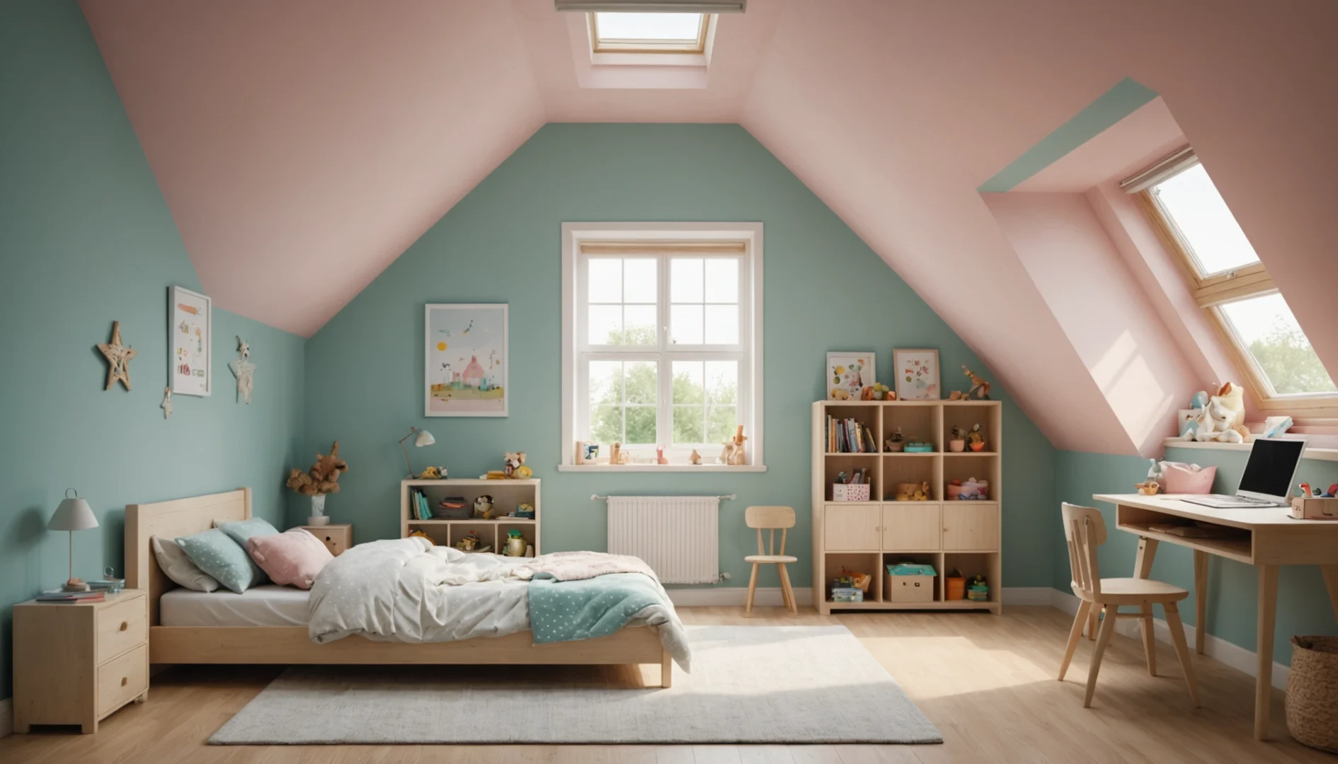 chambre d'enfant avec pente du toit