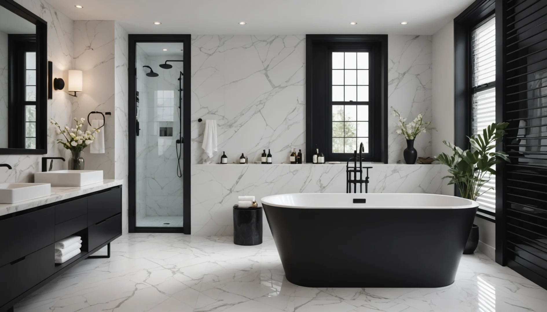 salle de bain avec robinetterie noire