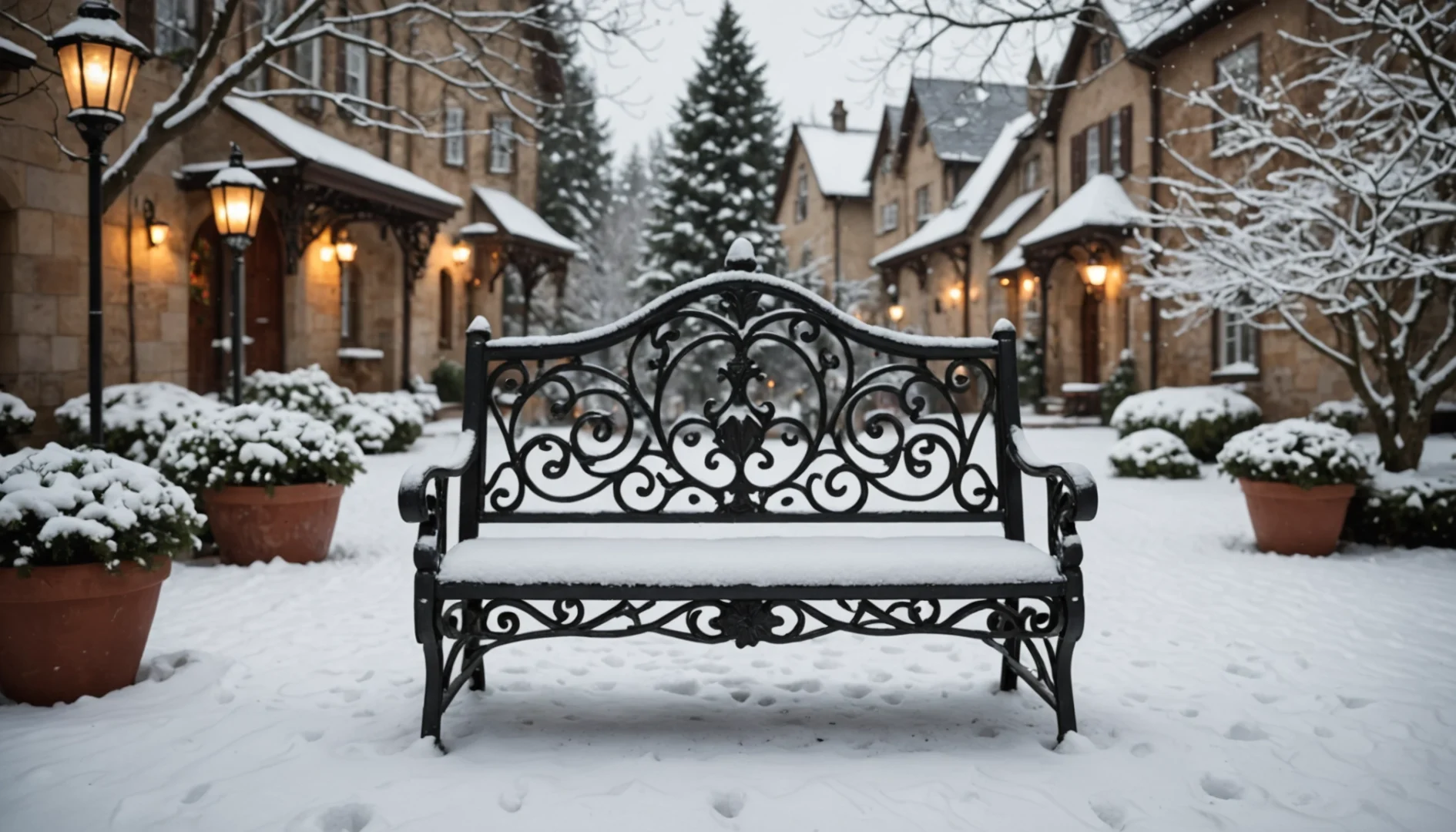 banc de jardin extérieur décoré pour Noël