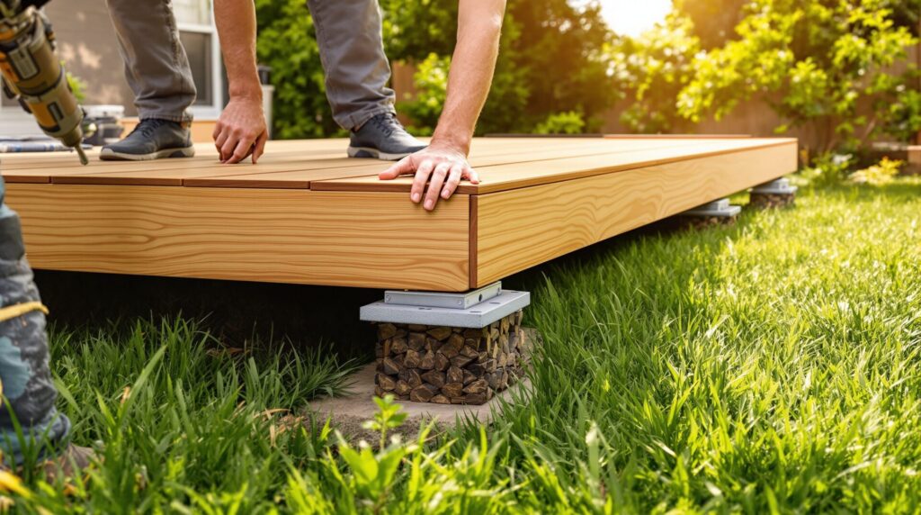 comment faire une terrasse en bois sur herbe